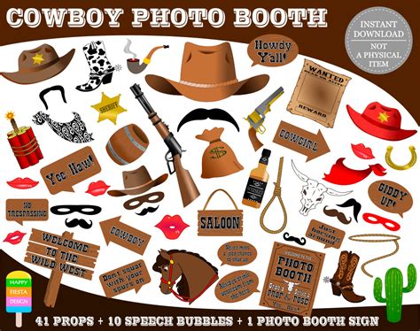 Wild West Photo Booth Vector Props Set Diy Cowboy Party Stock Free