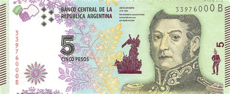 Argentina 5 Pesos 2015 Unc Suffix B