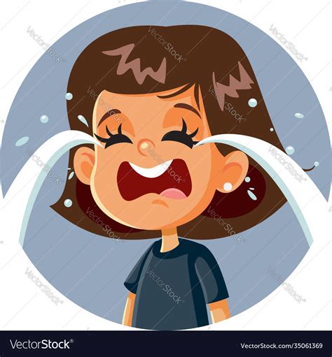 Little Sad Girl Crying Cartoon Character Vector Image
