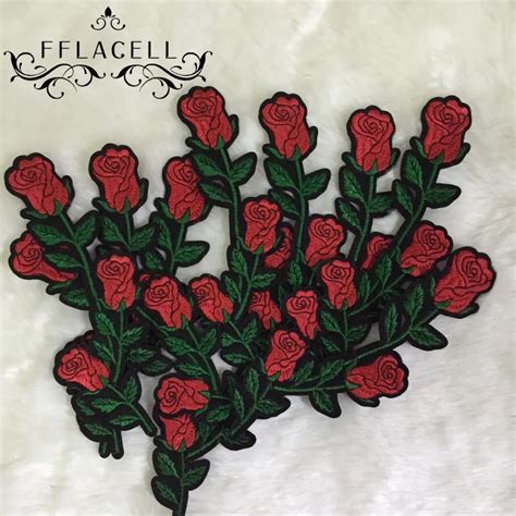 Fflacell Embroidered Rose Patches Iron On Sequins Flower Patch Diy