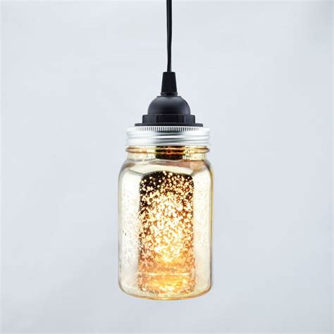 Gold Mercury Glass Mason Jar Pendant Light Kit Regular Mouth Black