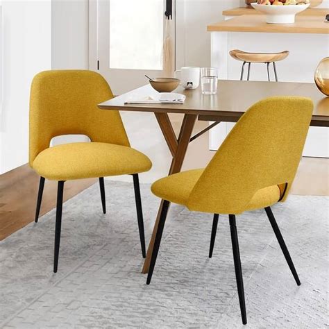 Upholstered Modern Dining Chair Cutout Back Kitchen Chairsset Of 2