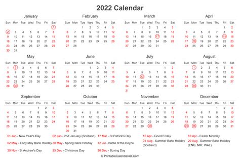 2022 Ka Holiday Calendar Calendar Printables Free Blank