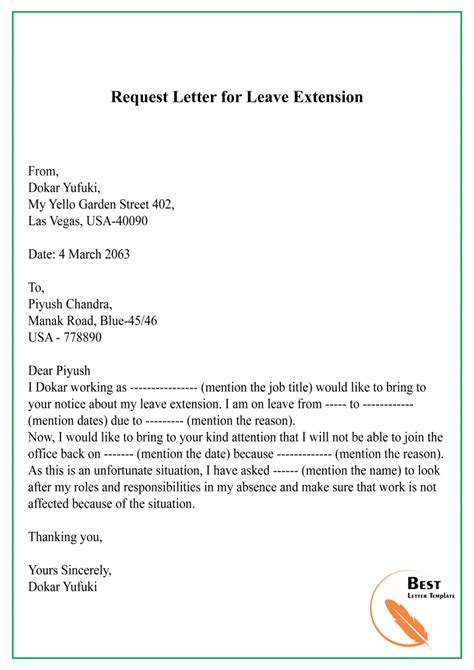 Sample Request Letter Template For Leave Vacation Holiday