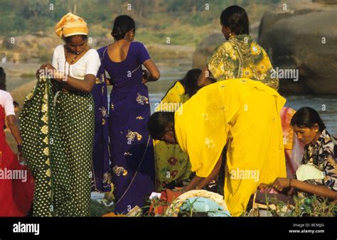 Women Dress After Bathing In The Tungabhadra River Hampi Karnataka