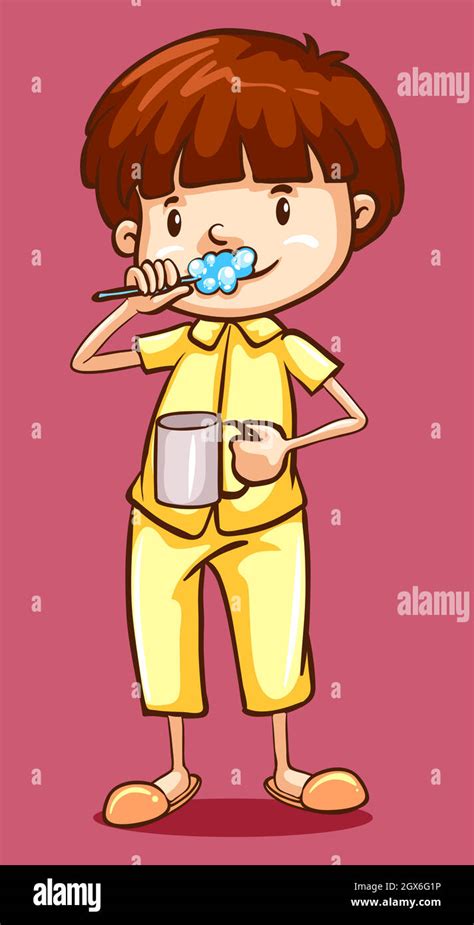 Boy In Pajamas Brushing Teeth Stock Vector Image And Art Alamy