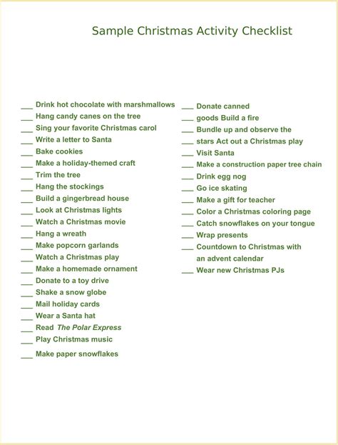 Christmas Activity Checklist Template Sample GeneEvaroJr