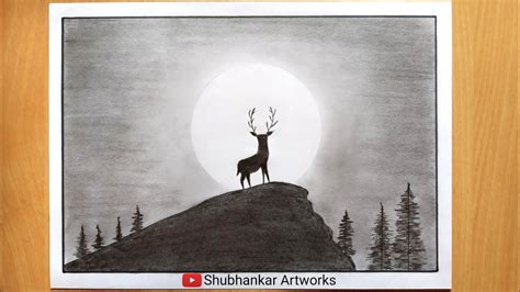 How To Draw Moonlight Night Deer Drawing By Pencil Nature Drawing By