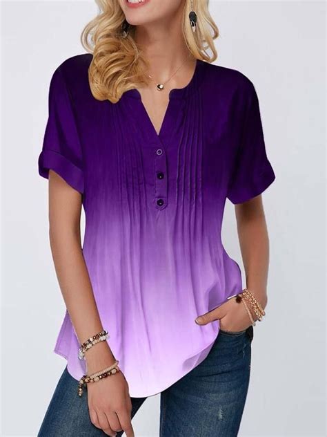 Short Sleeve V Neck Gradient Slim T Shirt Womens Trendy Tops Trendy Tops Trendy Tops For Women
