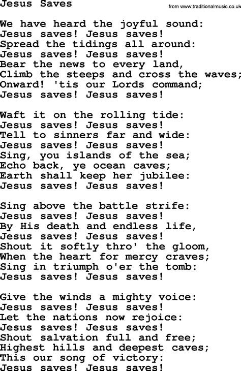 Baptist Hymnal Christian Song Jesus Saves Lyrics With Pdf For Printing