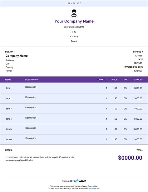 Subcontractor Invoice Template Wave Invoicing