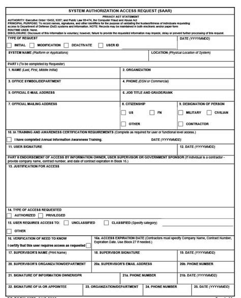 Dd Form 2875 System Authorization Access