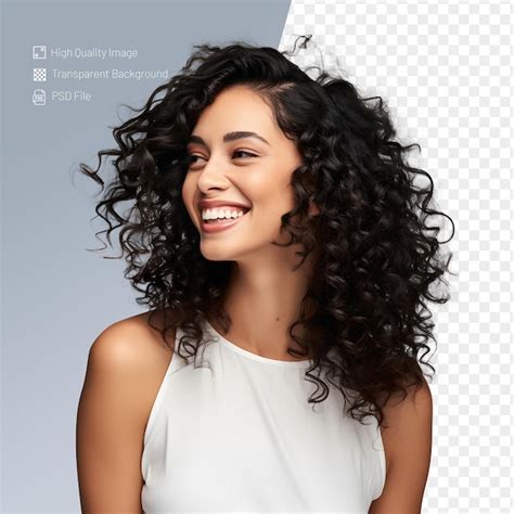 Premium Psd Psd Portrait Of Beautiful Smiling Cheerful Brunette Curly Hair Woman Isolated