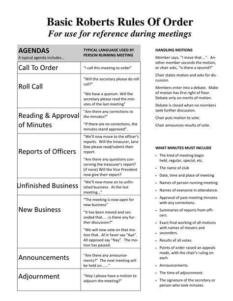 Basic Roberts Rules Of Order For Use For Reference During Meetings Docslib