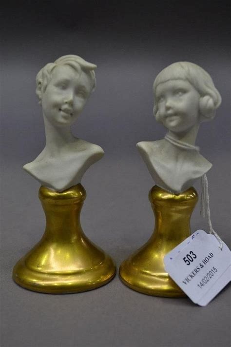 Pair Of Capodimonte Bisque Porcelain Busts On Gilt Painted Bisque