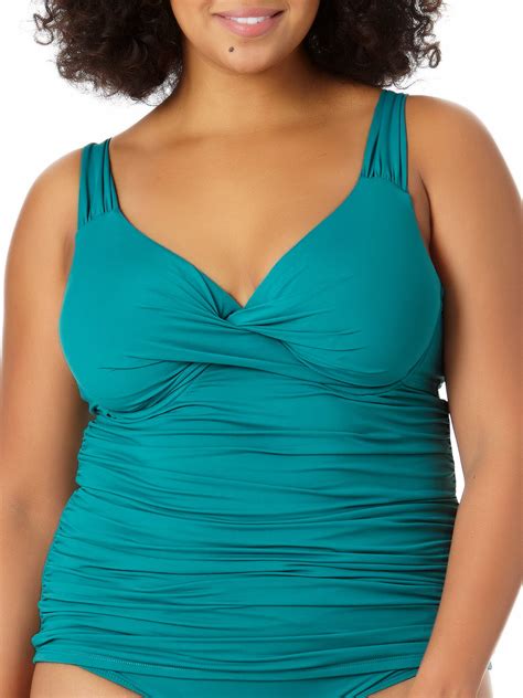 Anne Cole Womens Twist Front Underwire Tankini Top Swimsuit Green Size