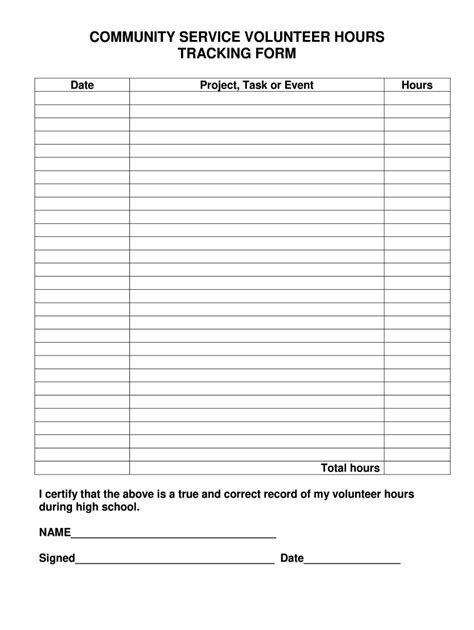 Community Service Tracking Sheet Fill Online Printable Fillable