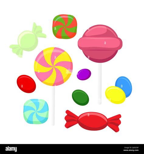 Sweet Candies And Colorful Lollipops Isolated Vector Illustration Stock