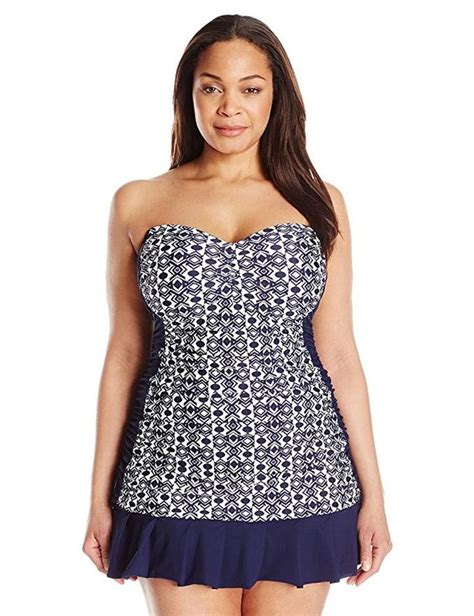 Profile By Gottex By Navy Blue Geo Print Strapless Cote D Azure