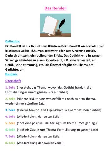 gedicht rondell unterrichtsmaterial im fach deutsch