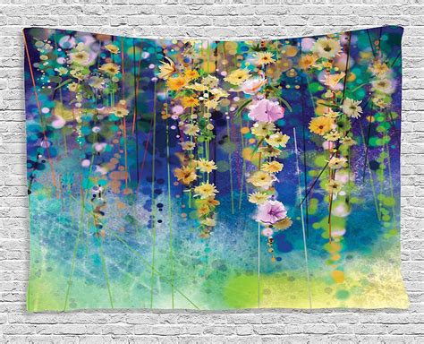 Ambesonne Watercolor Flower Tapestry Vines Flowers In Soft Colors