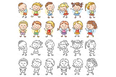 | meaning, pronunciation, translations and examples. Kids emotions bundle, children with various emotion (112636) | Illustrations | Design Bundles