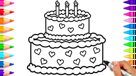 Birthday cake coloring page from happy birthday category. How to Draw a Birthday Cake for Kids Easy | Birthday Cake ...