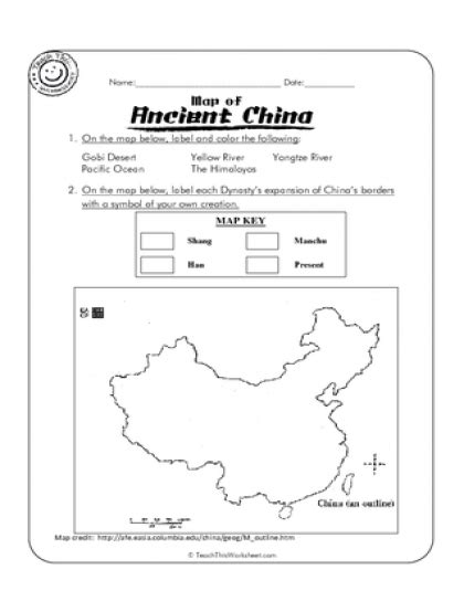 Map Of Ancient China Worksheet