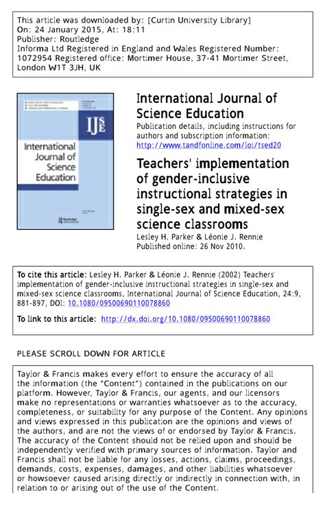 pdf teachers implementation of gender inclusive instructional strategies in single sex and