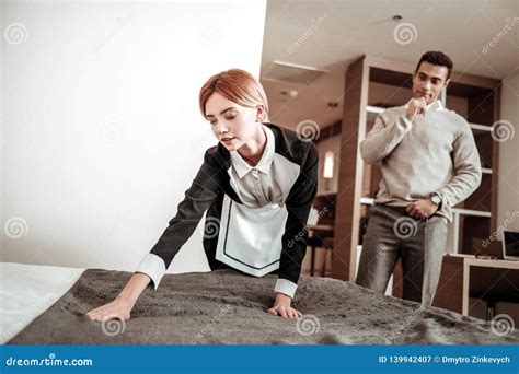 Rapist Living In Hotel Watching Hotel Maid Making His Bed Stock Image Image Of Freedom Dress