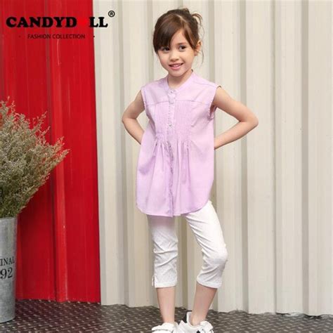 Candydoll 2017 새로운 여름 여자 어린이 Clothing 아이 쉬폰 민소매 셔츠 여자 블라우스 소녀 학교 유니폼 셔츠