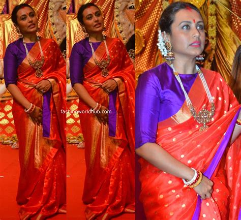 Rani Mukerji In A Red Silk Saree At Durga Puja Celebrations Fashionworldhub