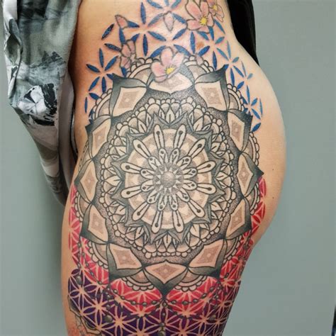 Tattoo Uploaded By Mary Jane Upper Thigh Mandala Color Dotwork