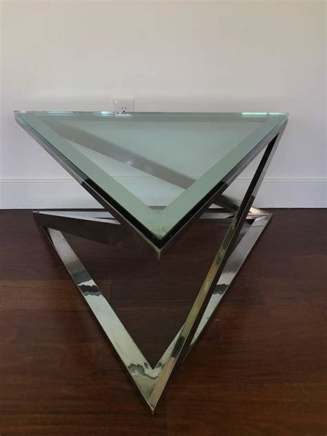 Contemporary coffee table pedrera gubi glass metal base triangular. Triangular Chrome Cocktail Table For Sale at 1stdibs