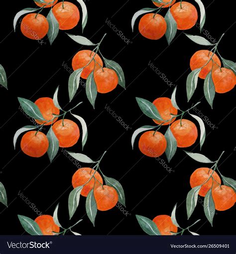Tangerine Branches Seamless Pattern On Black Vector Image
