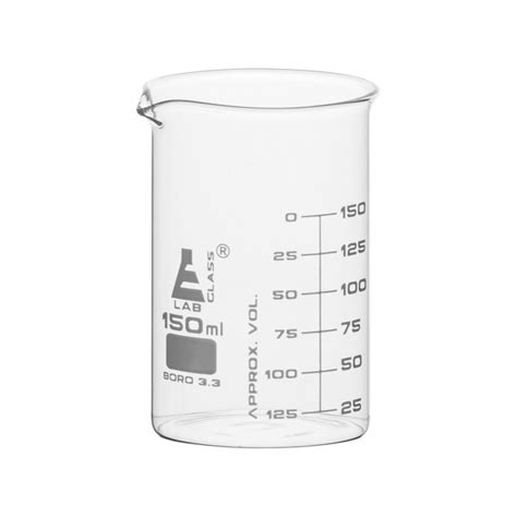 Beaker 150ml Astm Low Form With Spout Dual Scale White Ink
