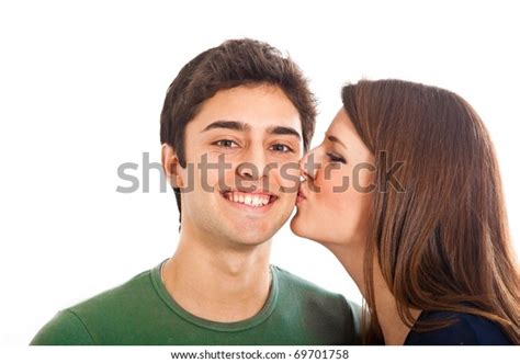 Girl Kissing Her Boyfriend Isolated On Stock Photo 69701758 Shutterstock
