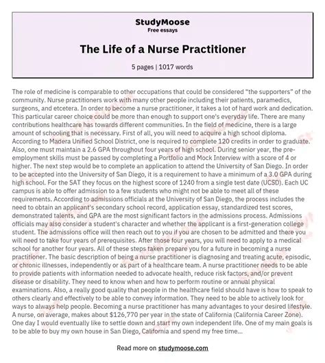 The Life Of A Nurse Practitioner Free Essay Example