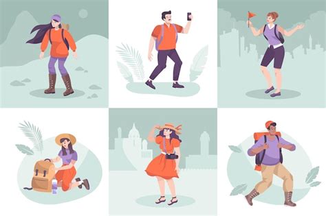 Premium Vector Excursion Set Of Tourist Characters Illustration