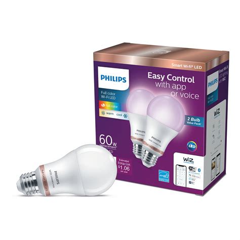 Philips Smart Wi Fi Connected Led 60 Watt A19 Light Bulb Frosted Color
