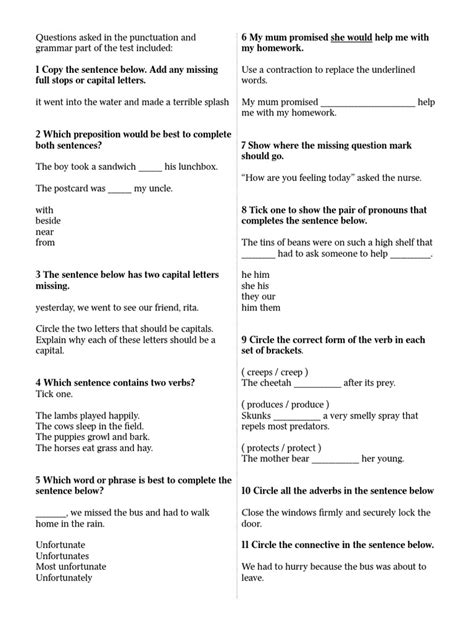 Sample Test Questions Sentence Linguistics Verb