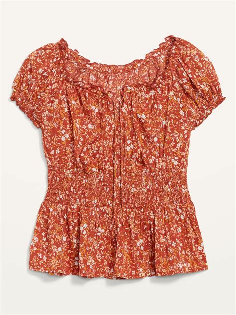 Puff Sleeve Floral Print Smocked Peplum Blouse For Women Old Navy