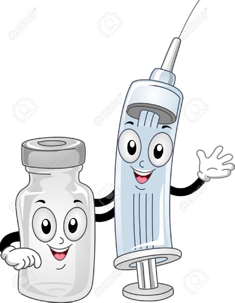 Mascot Ilustración de una jeringa y un frasco de drogas Foto de archivo
