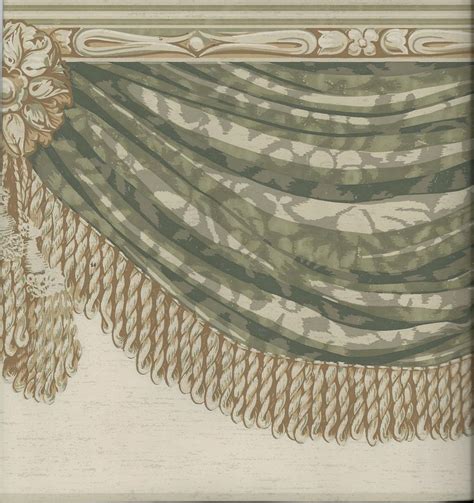 Free Download Victorian Green Drapery Swag With Tan Tassels Wallpaper