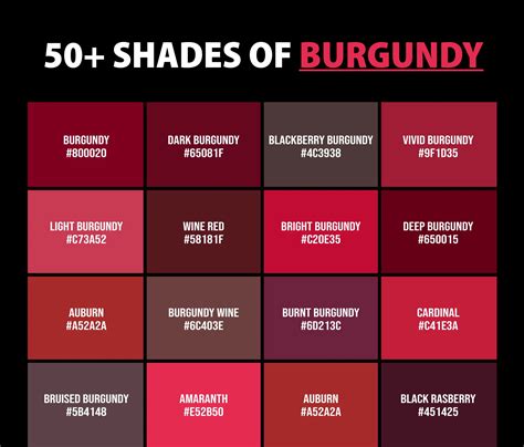 50+ Shades of Burgundy Color (Names, HEX, RGB & CMYK Codes