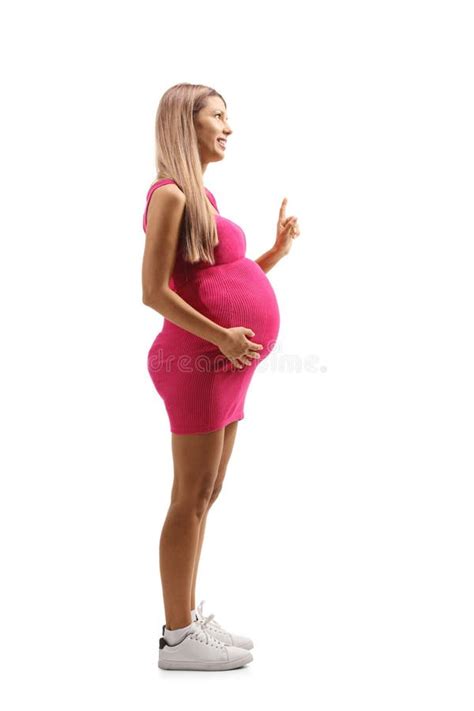 full length profile shot of a a pregnant woman gesturing with finger stock image image of