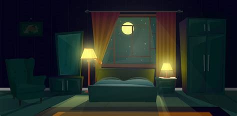 Free Vector Cartoon Illustration Of Cozy Bedroom At Night Modern