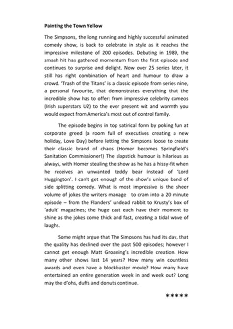 Images of artwork in a book), treat the book or website as a container. The Simpsons: Writing a TV show Review | Teaching Resources