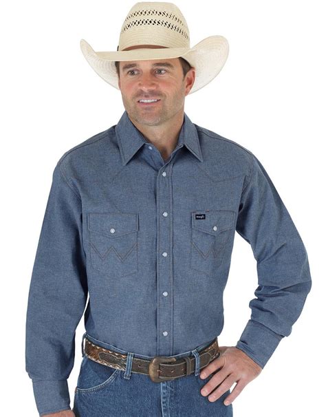 Wrangler Mens Classic Fit Long Sleeve Chambray Snap Western Work Shirt