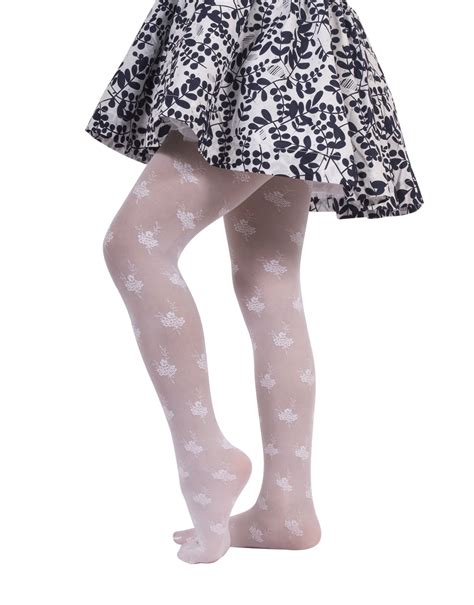 girls sheer pantyhose girls lace tights 25 den white with floral pattern from 2 to 14